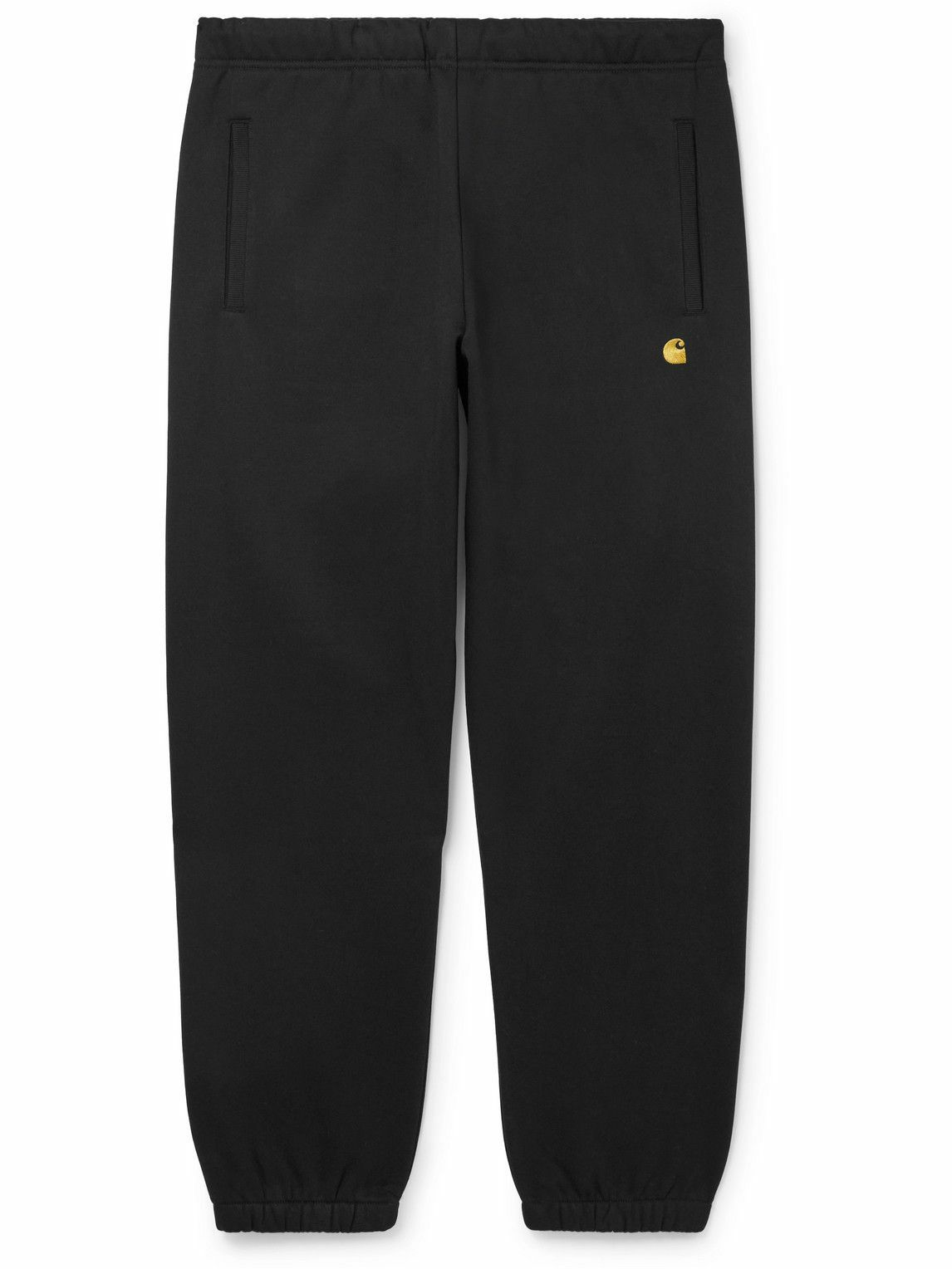 Carhartt WIP - Chase Tapered Logo-Embroidered Cotton-Blend Jersey Sweatpants - Black