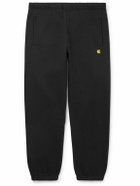 Carhartt WIP - Chase Tapered Logo-Embroidered Cotton-Blend Jersey Sweatpants - Black
