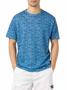 MC2 Saint Barth Man Blue Linen Jersey T-shirt Ecstasea With Sashiko Print