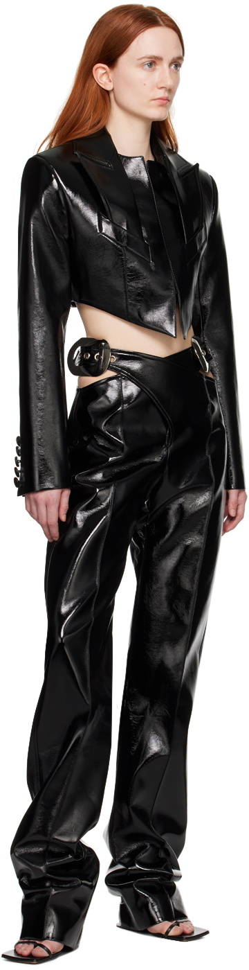 Aleksandre Akhalkatsishvili Black Cropped Faux-Leather Jacket