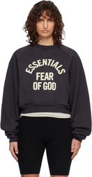 Fear of God ESSENTIALS Black Campus 90's Cropped Raglan Sweatshirt