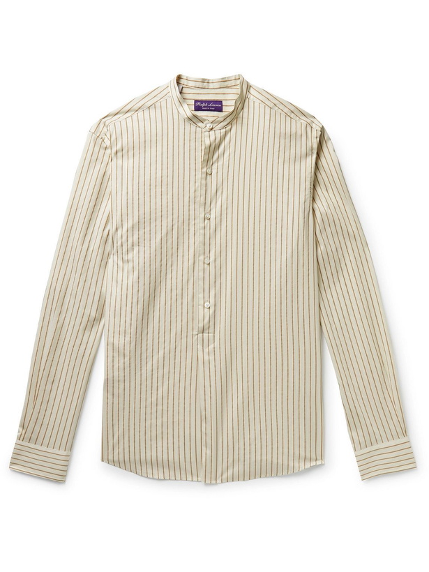 Photo: Ralph Lauren Purple label - Grandad-Collar Striped Cotton and Silk-Blend Poplin Shirt - Neutrals