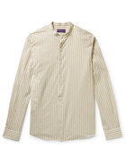 Ralph Lauren Purple label - Grandad-Collar Striped Cotton and Silk-Blend Poplin Shirt - Neutrals