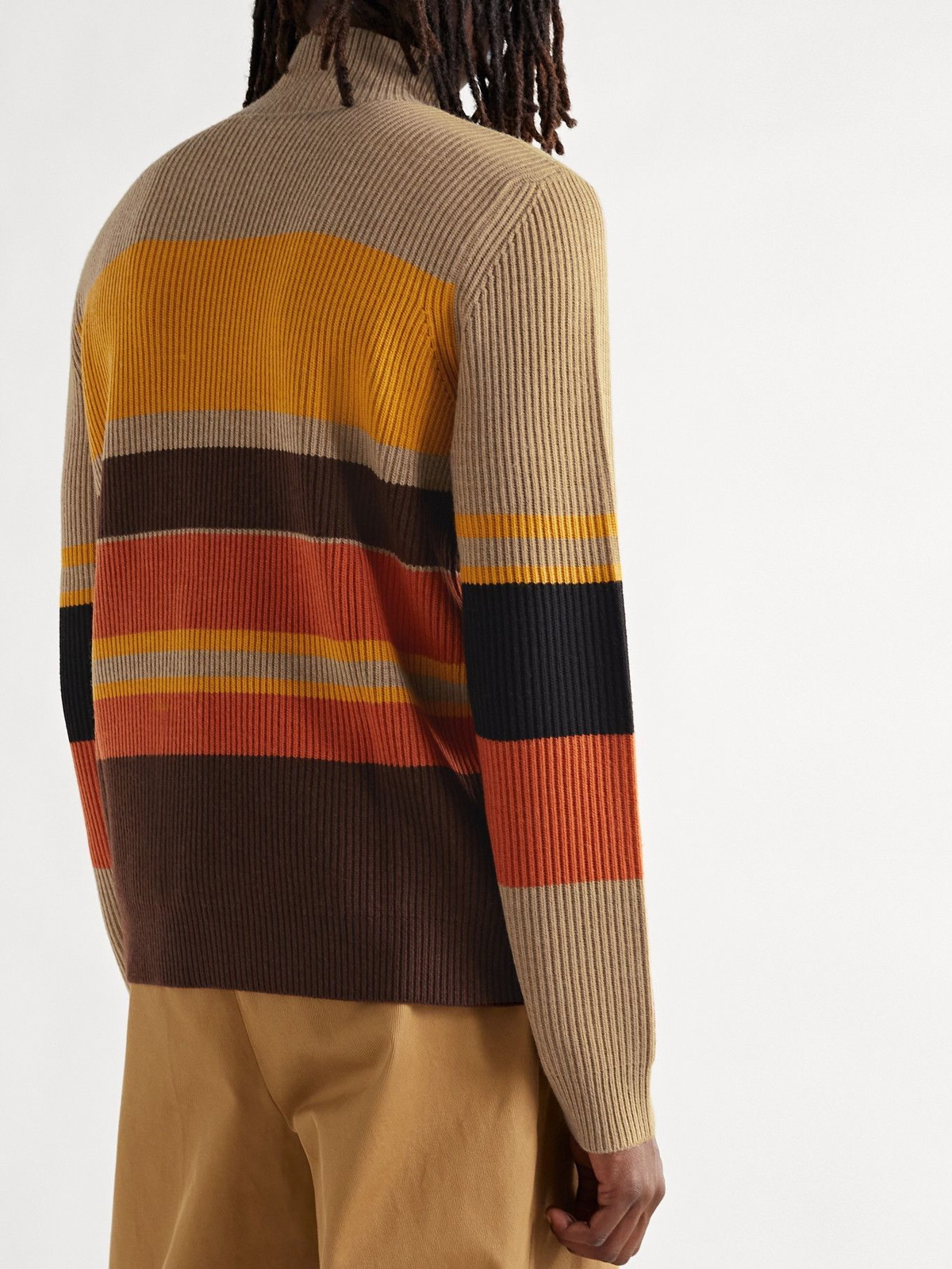 JW Anderson - Striped Ribbed Wool Half-Zip Sweater - Neutrals JW Anderson