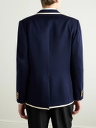 CELINE - Slim-Fit Logo-Appliquéd Piped Wool-Twill Blazer - Blue