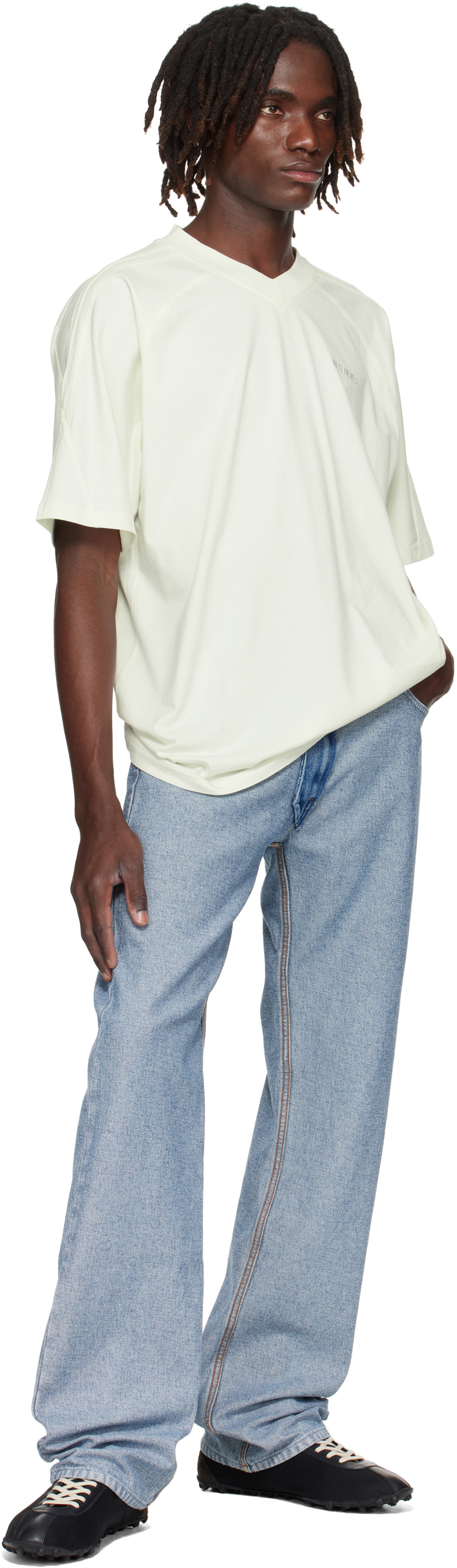 【関税込み】VETEMENTS ホワイト Cut-Up VネックTシャツ VETEMENTS White Cut-Up V-Neck T-shirt Vetements