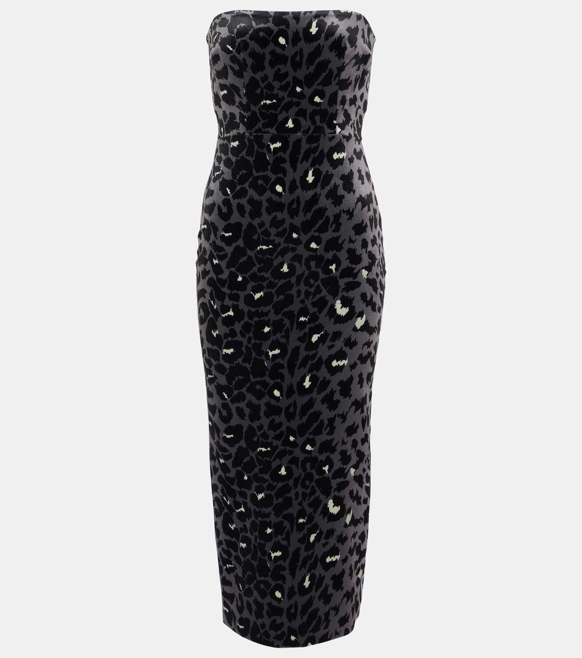 Alex Perry Leopard-print strapless velvet midi dress