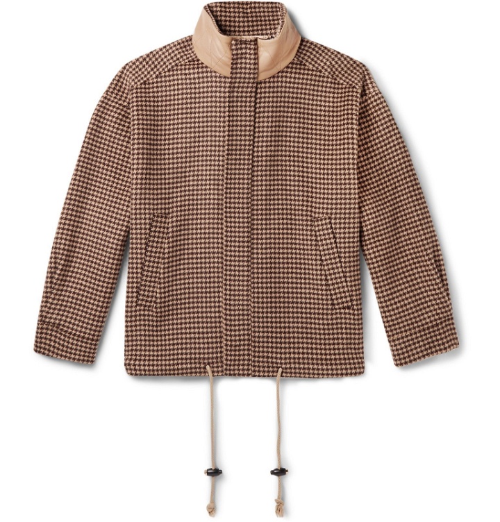 Photo: Nanushka - Hayden Faux Leather-Trimmed Houndstooth Wool and Silk-Blend Jacket - Brown