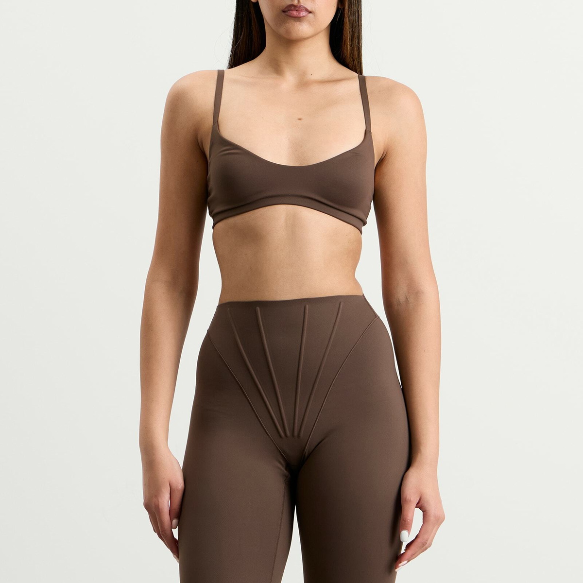Nike Women's x SKIMS Matte Micro Scoop Bra in Dark Sepia