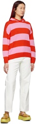 MSGM Red & Pink Striped Rugby Hoodie