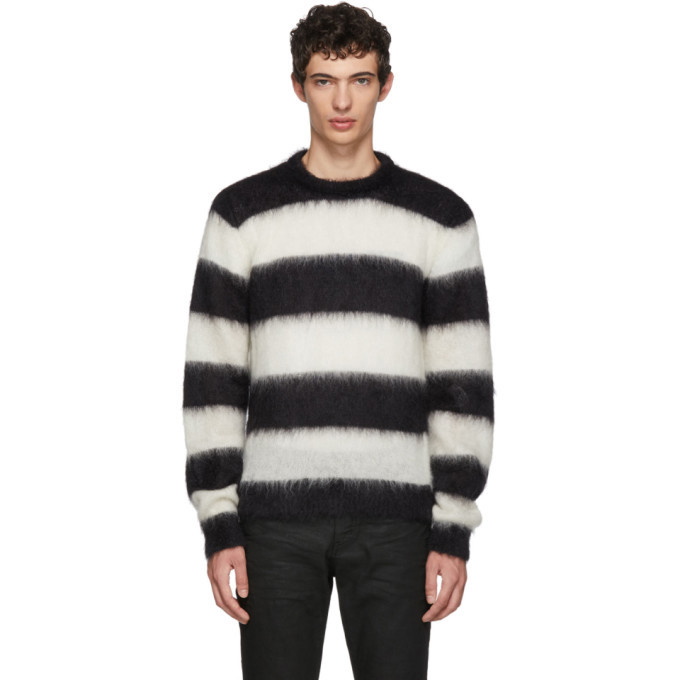 Saint Laurent Black and White Striped Mohair Sweater Saint Laurent
