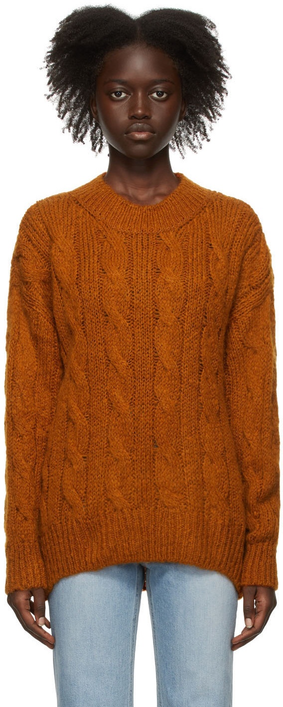 DRAE Orange Kid Mohair Cable Knit Sweater