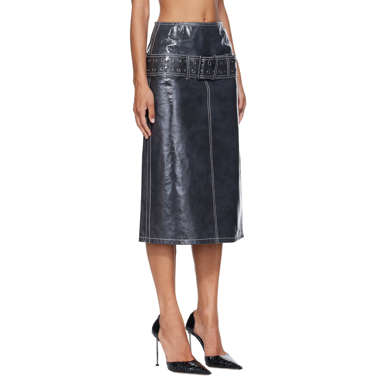 Diesel Gray Patent Leather Midi Skirt