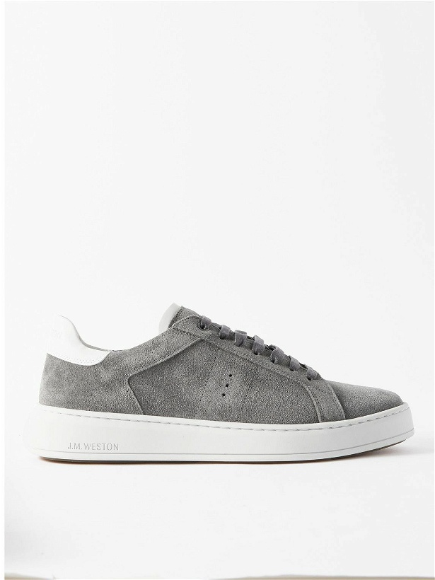 Photo: J.M. Weston - Leather-Trimmed Suede Sneakers - Gray