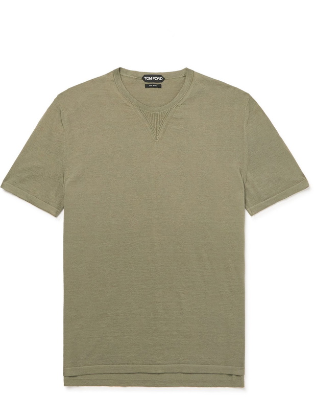 Photo: TOM FORD - Silk and Cotton-Blend Jersey T-Shirt - Green