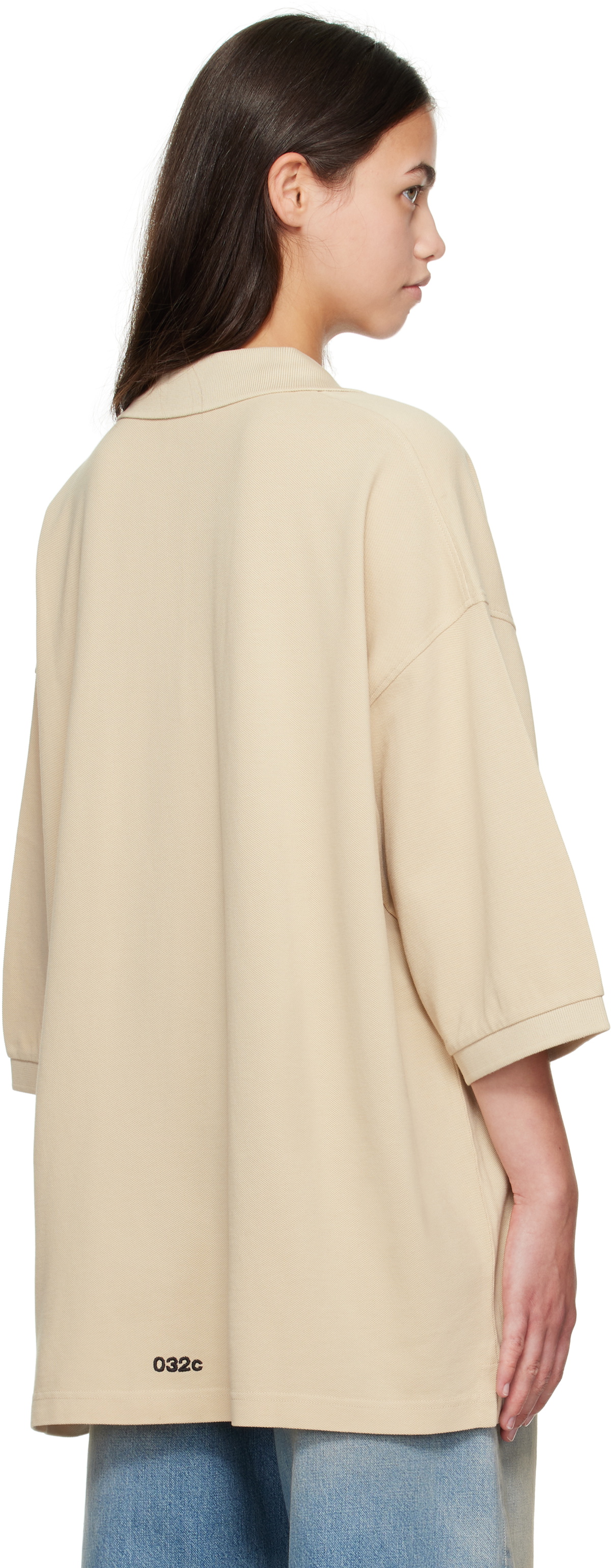 032c Beige Fainting Cross Oversized Polo