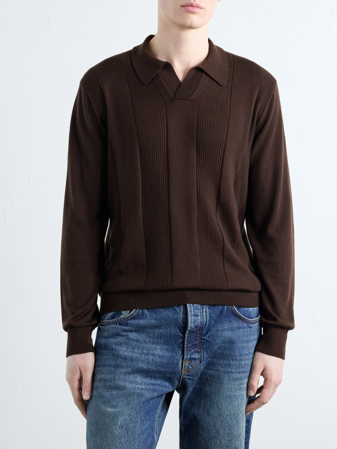 Altea - Virgin Wool Polo Sweater - Brown