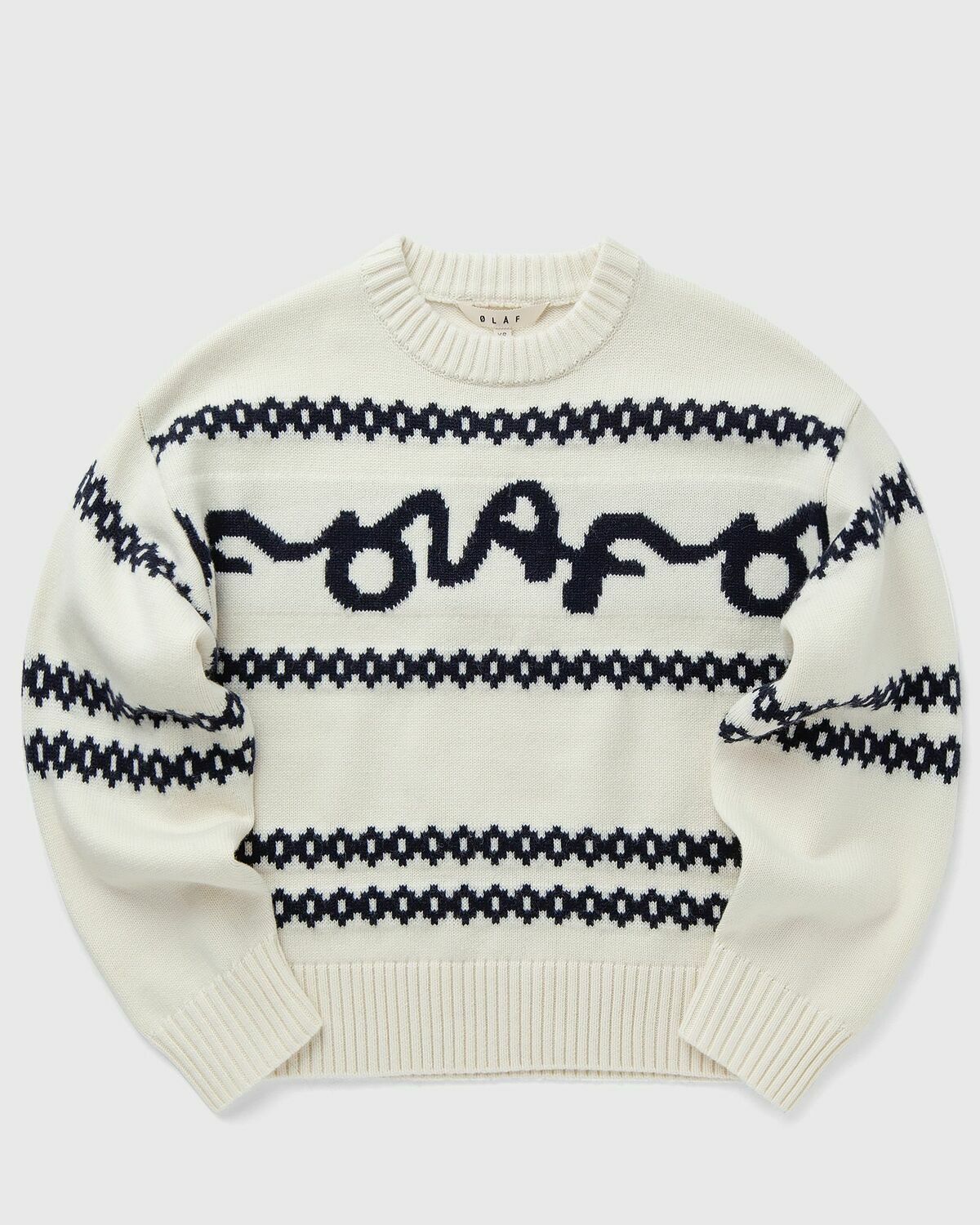ØLÅF SIGNATURE JACQUARD CREWNECK KNIT White Womens Pullover