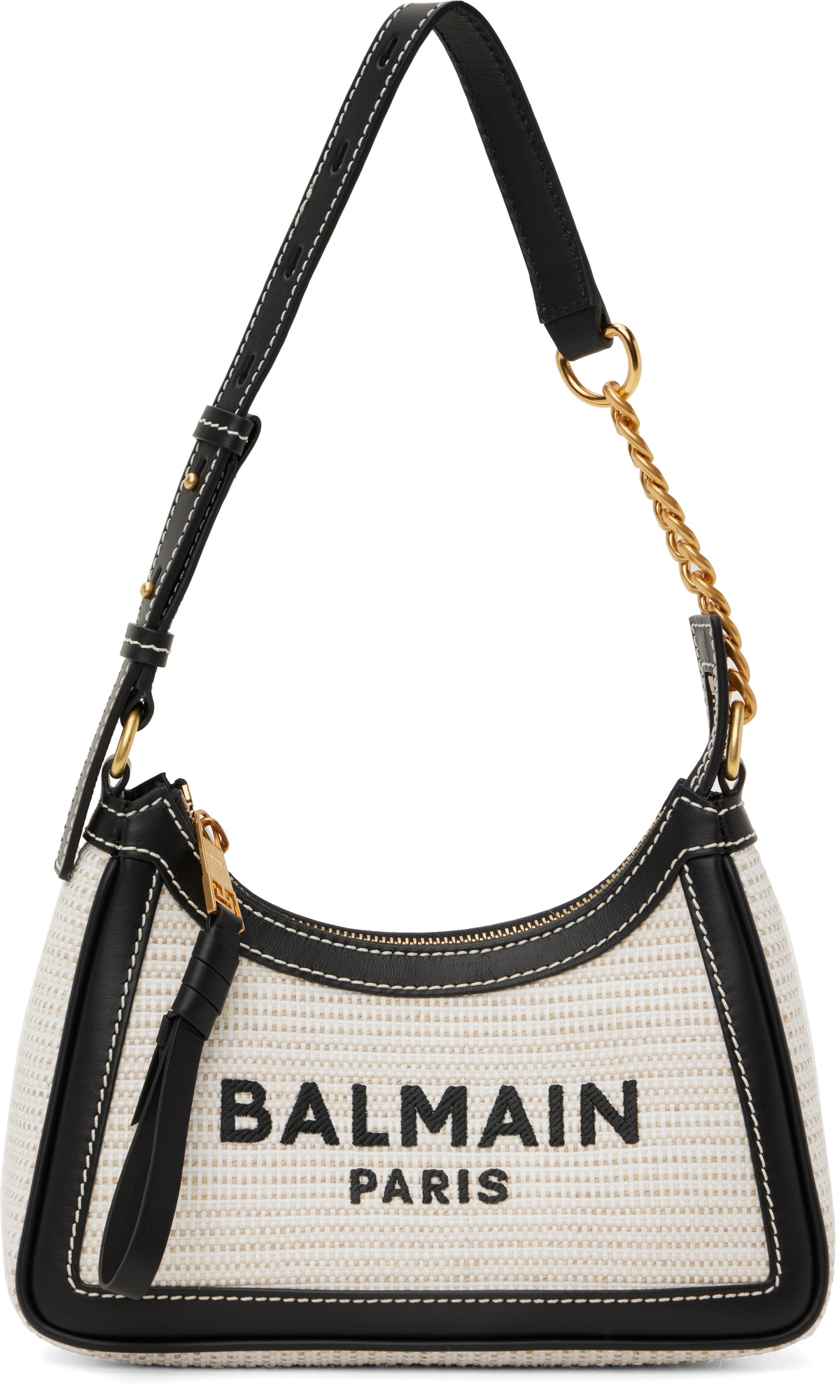 Balmain Beige Raffia B-Army Shoulder Bag