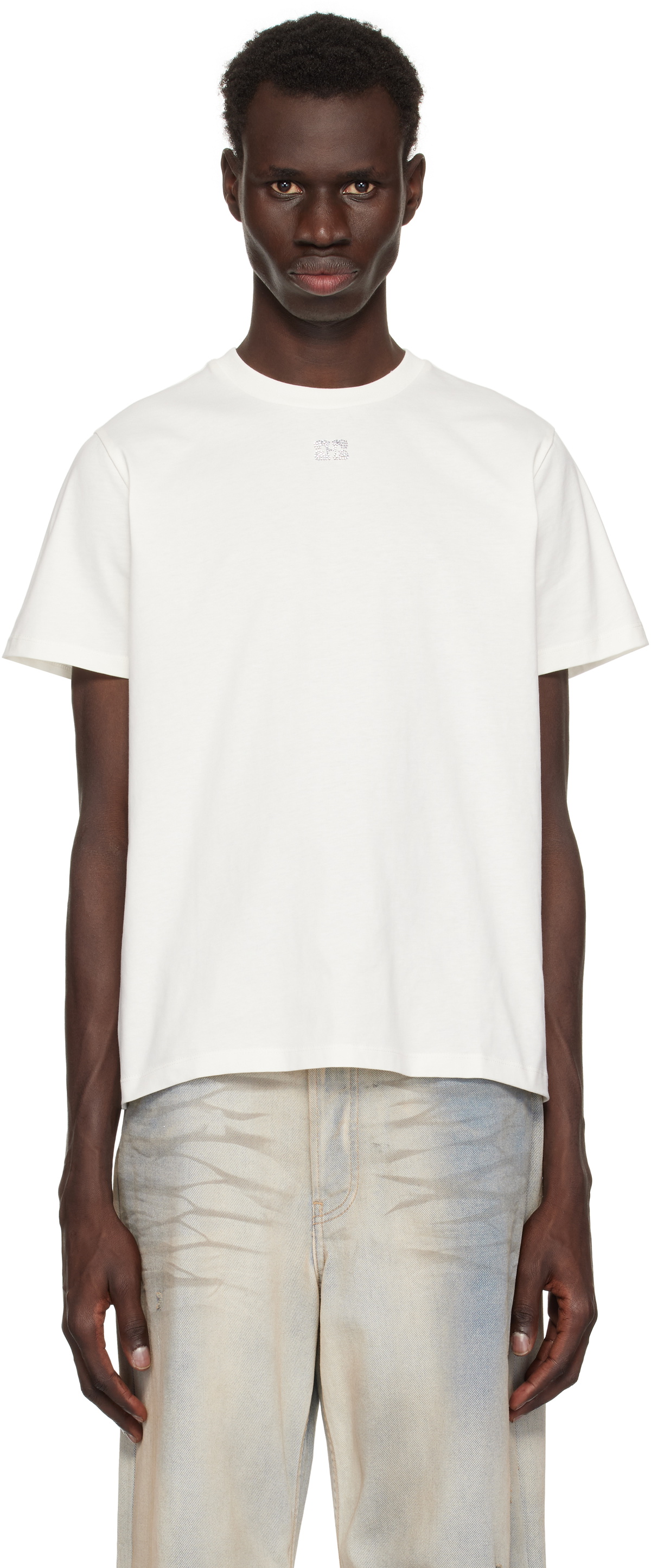 Off-White Relaxed Rhinestone T-shirt by GANNI on Sale