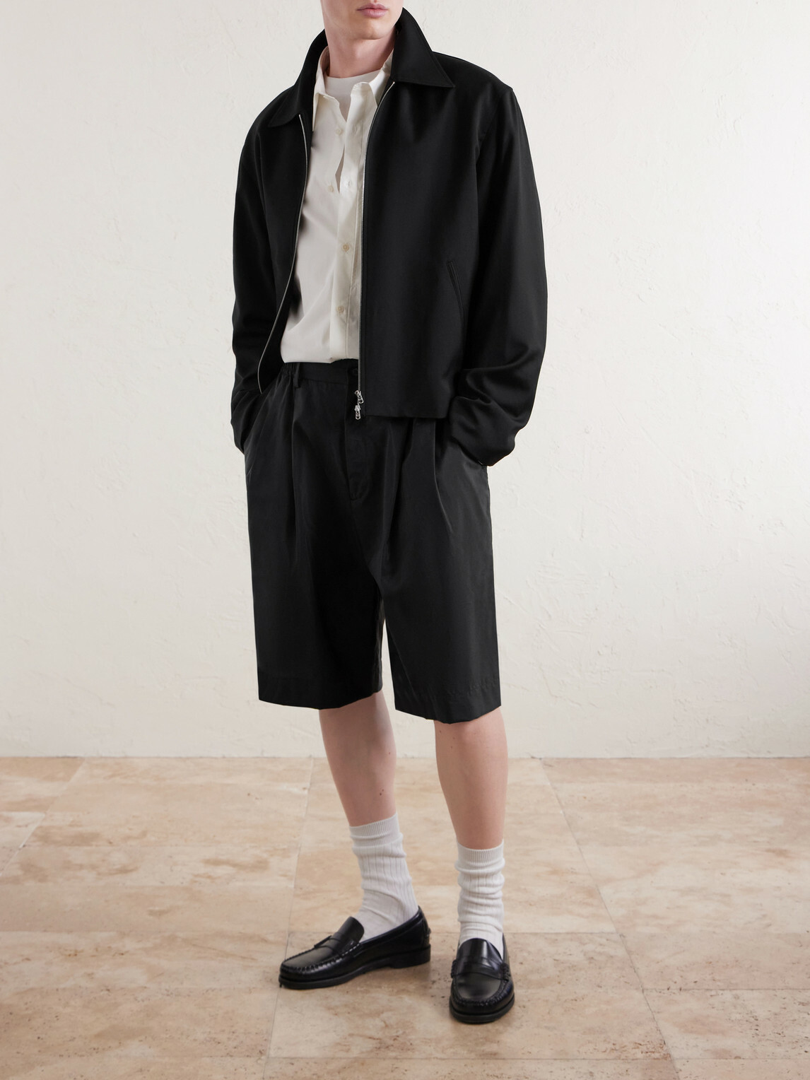 ssstein - Easy Wide-Leg Silk-Blend Shorts - Black