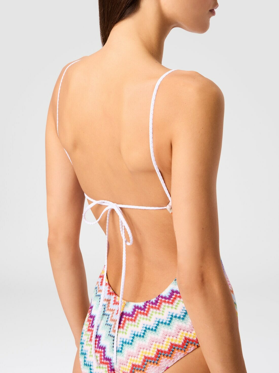 Missoni - One-piece swimsuit in lamé viscose with pixel-effect zigzag pattern, Women, Multicoloured