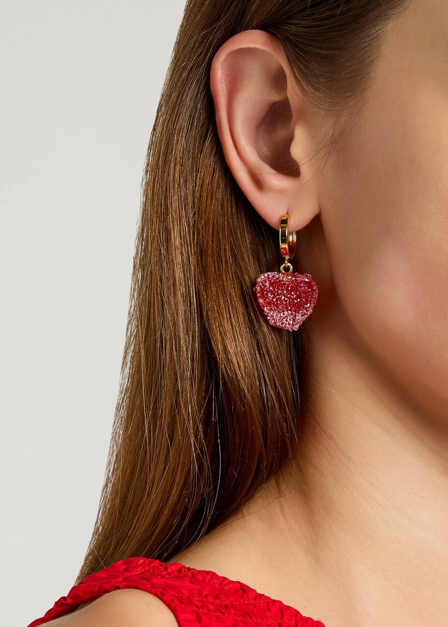 Crystal Haze Jelly Heart 18kt Gold-plated Hoop Earrings - Red - One Size