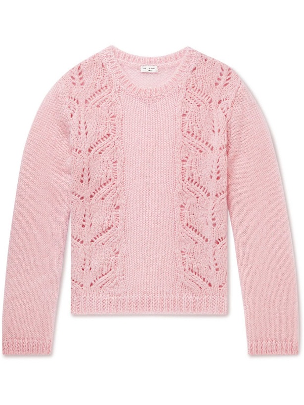 Photo: SAINT LAURENT - Cable-Knit Mohair, Cashmere and Silk-Blend Sweater - Pink