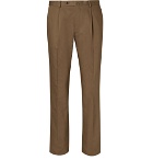 Beams F - Brown Slim-Fit Pleated Cotton and Linen-Blend Twill Suit Trousers - Men - Brown