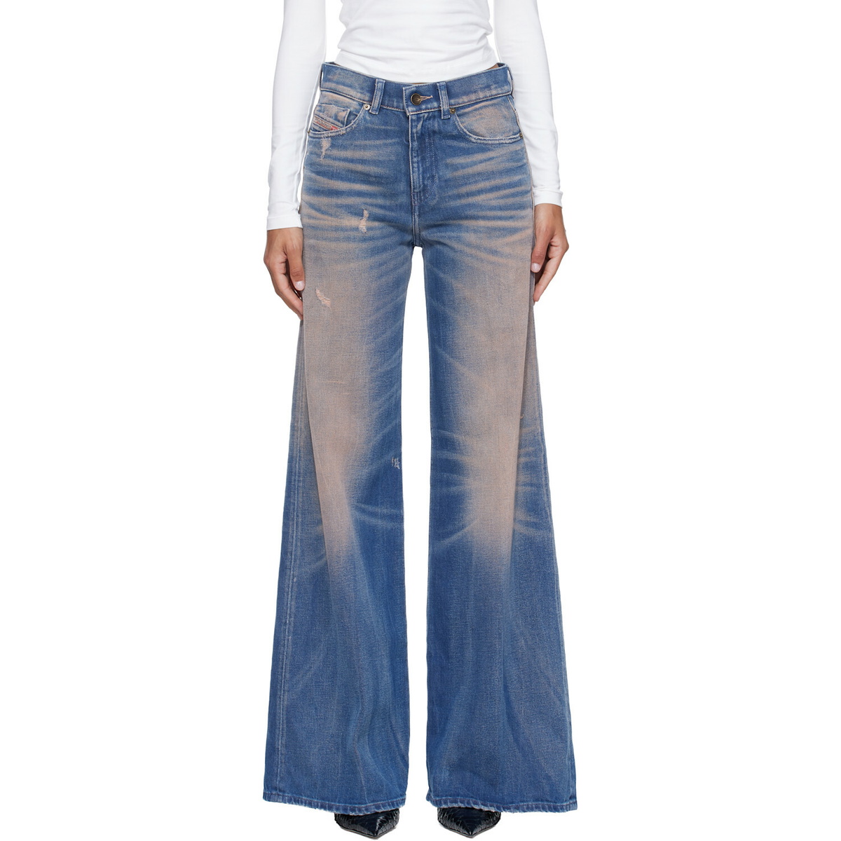 Diesel Blue & Pink Flare Regular Waist 1978 D-Akemi Jeans