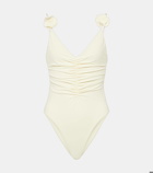 Magda Butrym Floral-appliqué ruched swimsuit