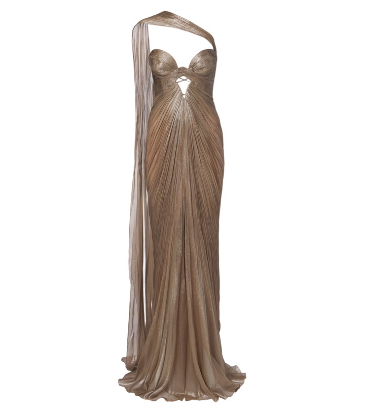 Photo: Maria Lucia Hohan Morgan scarf-detail pleated silk bustier gown