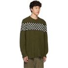 The Elder Statesman Green Checkered Striped Crewneck Sweater