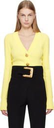 Balmain Yellow Buttoned V-Neck Light Knit Cardigan