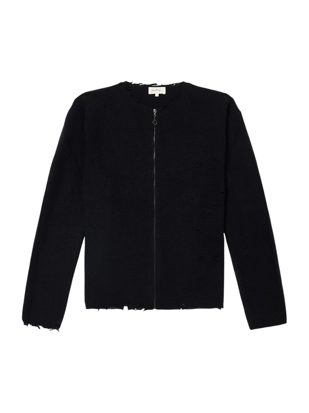 Photo: SECOND / LAYER - Friends Waffle-Knit Wool and Cashmere-Blend Zip-Up Sweater - Black
