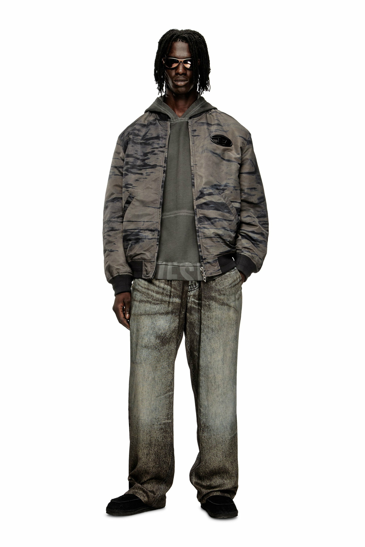 Diesel Padded bomber jacket in printed satin - Jackets Mens in To Be Defined