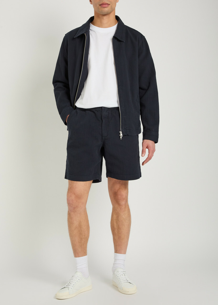 Wax London Kurt Crinkled Cotton and Linen-blend Shorts Navy