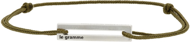 Photo: Le Gramme Khaki & Silver 'Le 1.7 Grammes' Punched Cord Bracelet