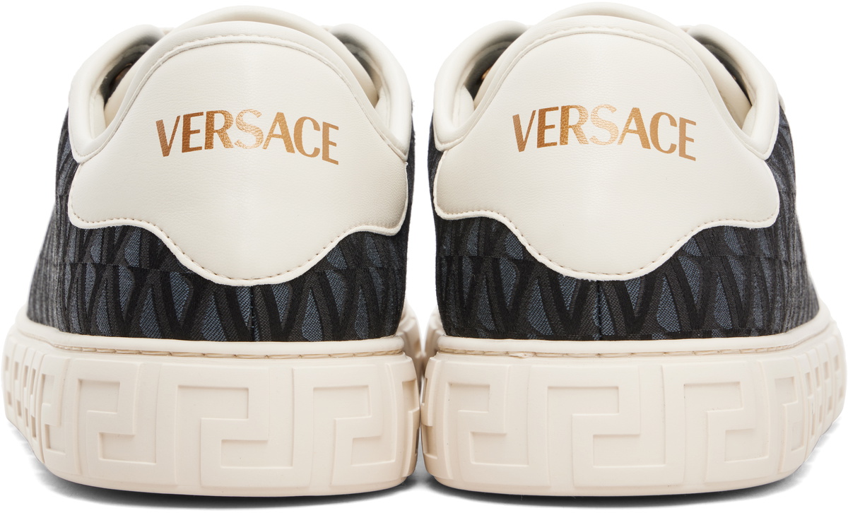 Versace Navy & Black Greca Jacquard Canvas Sneakers