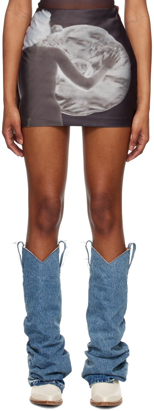 ELLISS Brown Surreal Creature Miniskirt