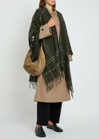 Eileen Fisher Patterned Wool-blend Poncho - Dark Green - One Size