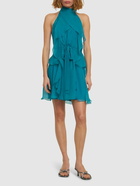 ALBERTA FERRETTI Draped Silk Chiffon Mini Halter Dress