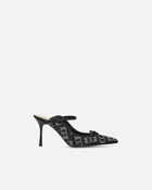 Pinko Rhinestoned Satin Slip Ons With Heel Limo Black