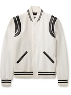 SAINT LAURENT - Teddy Leather-Trimmed Virgin Wool-Blend Bomber Jacket - Neutrals