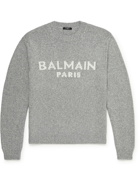 BALMAIN - Logo-Intarsia Merino Wool Sweater - Gray