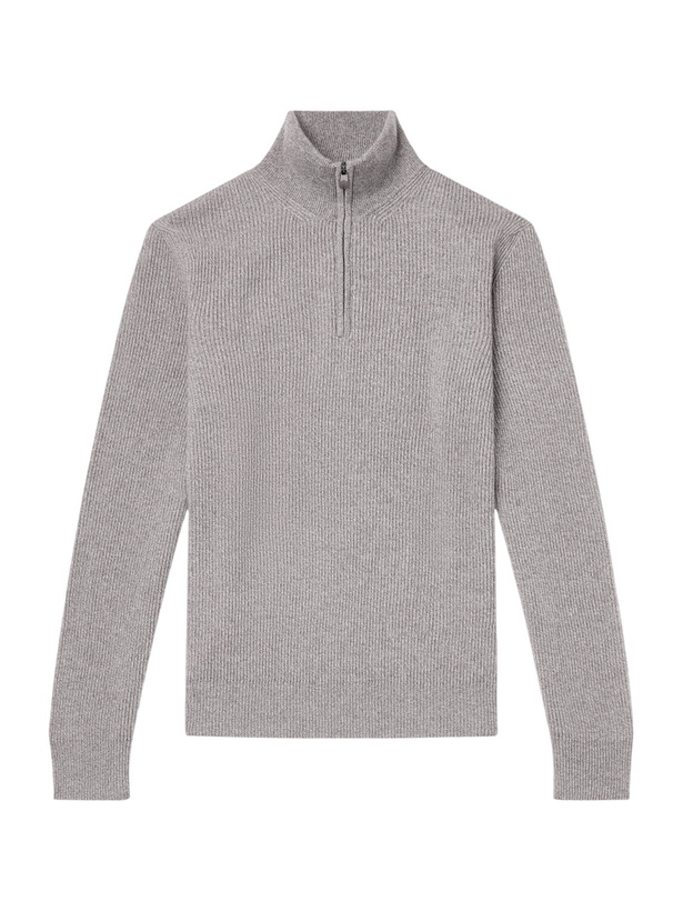 Photo: PIACENZA 1733 - Ribbed Cashmere Half-Zip Sweater - Gray