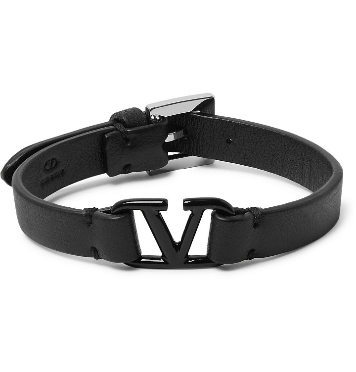 Photo: Valentino - Valentino Garavani Logo-Detailed Leather and Metal Bracelet - Black