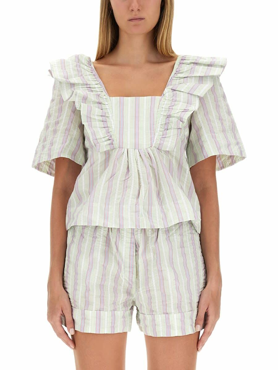Ganni Women's Ruffle Shirt Black