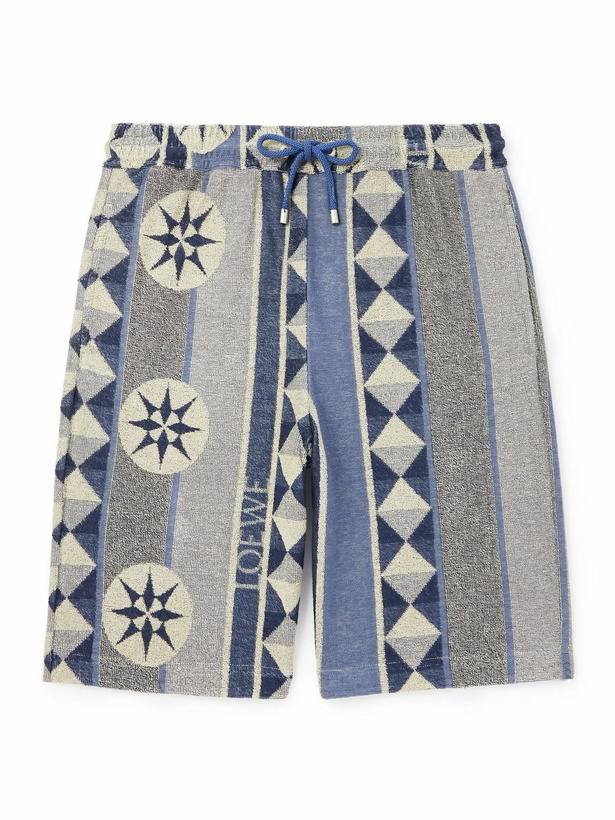 Photo: LOEWE - Paula's Ibiza Wide-Leg Printed Cotton-Blend Terry-Jacquard Shorts - Blue
