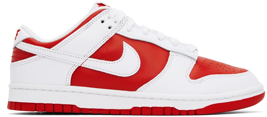 Photo: Nike Red & White Dunk Low Retro Sneakers